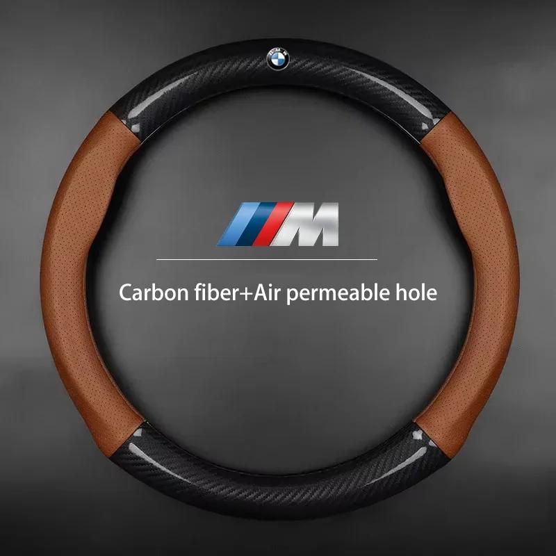 lhjzw4 Car Steering Wheel Cover Carbon Fiber Leather For BMW M E46 E90 E60 F30 E39 F10 F20 E87 E36 F20 F30 1 2 3 5 7 Series X1 X3 X5 X7