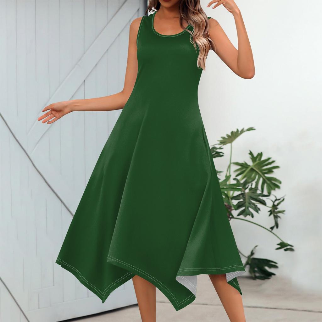 Женское повседневное модное платье миди без рукавов с круглым вырезом и нерегулярным подолом
