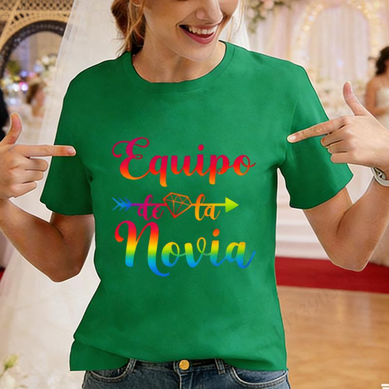 Spanish Bachelorette Hen Party T Shirts Team Bride Tribe Rainbow Diamond Arrow Print Short Sleeve Graphic Tees for Bridal Shower