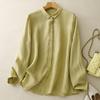 2025 Большие размеры Новая летняя блузка льняная однотонная рубашка женская свободная рубашка с длинным рукавом повседневные топы футболки