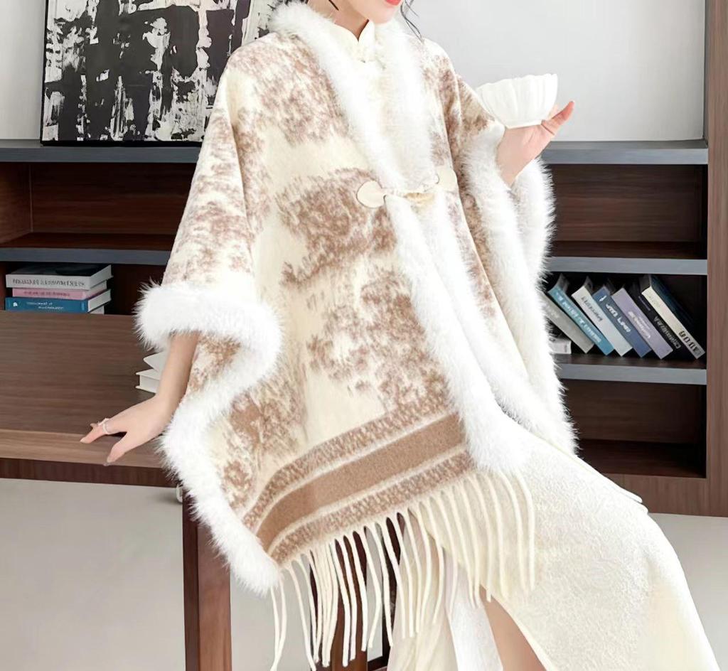 Элегантный женский шаль-накидка с цветочным узором в стиле акварели - Мягкая на ощупь, как кашемир, с бахромой