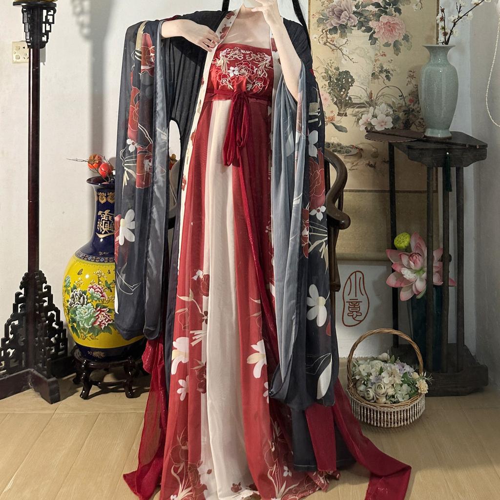 Китайский стиль династии Тан, платье HE ZI, женский костюм Hanfu, повседневный костюм с вышивкой