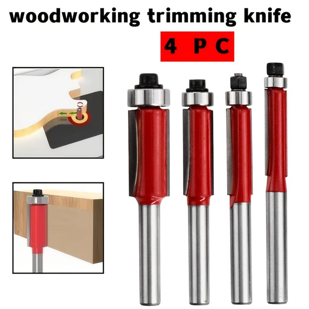 Woodworking Trimming Knife 4-piece Set 1/4 Handle Woodworking Milling Cutter Tool Double Edge Shank with Shaft