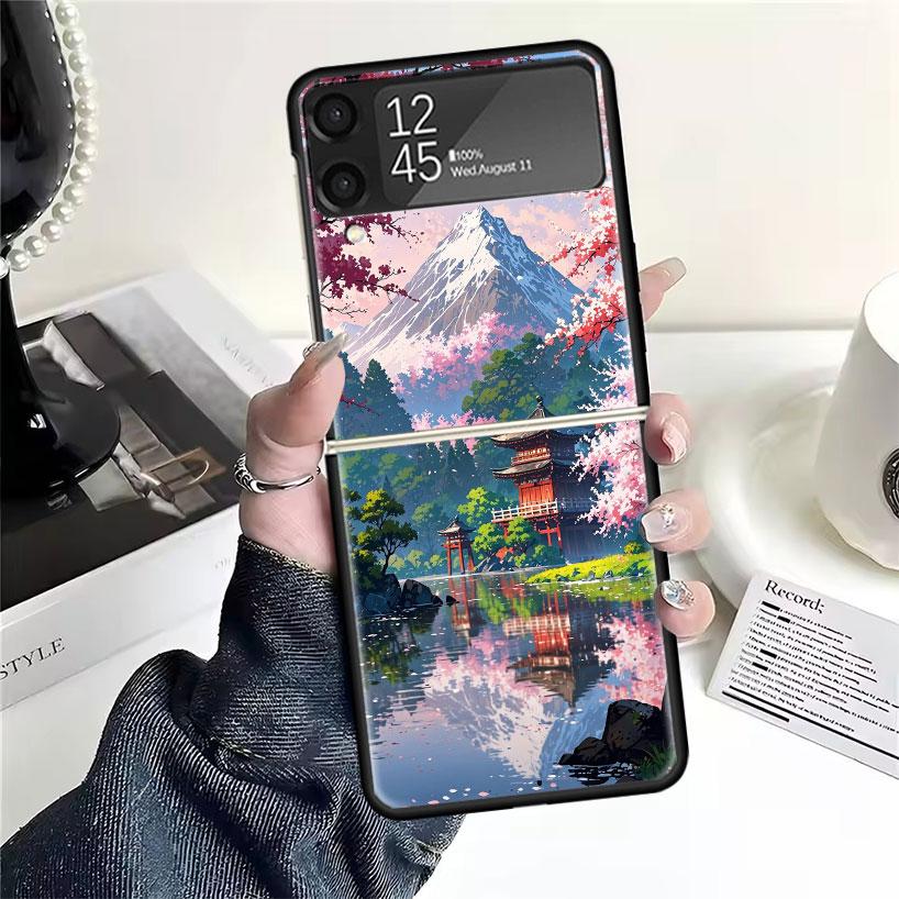 Японская вишня Гора Фудзи Чехлы Для Samsung Galaxy Z Flip 4 5 6 7 3 Z Flip7 Flip6 Flip4 Flip5 Flip3 5G Жесткий Ударопрочный Fundas C