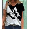 Butterfly Themed 3D Printed T-shirt V-neck 3D Printed Women's Short Sleeved T-shirt Top