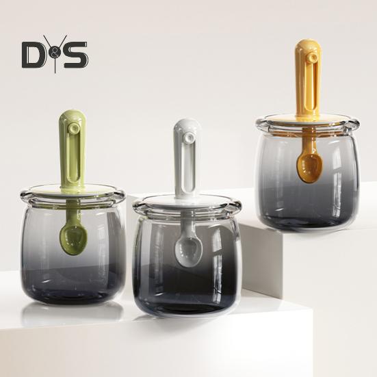 Герметичные стеклянные банки для специй с выдвижной ложкой, герметичные и влагонепроницаемые контейнеры для хранения трав, соли, перца, компактные кухонные органайзеры для