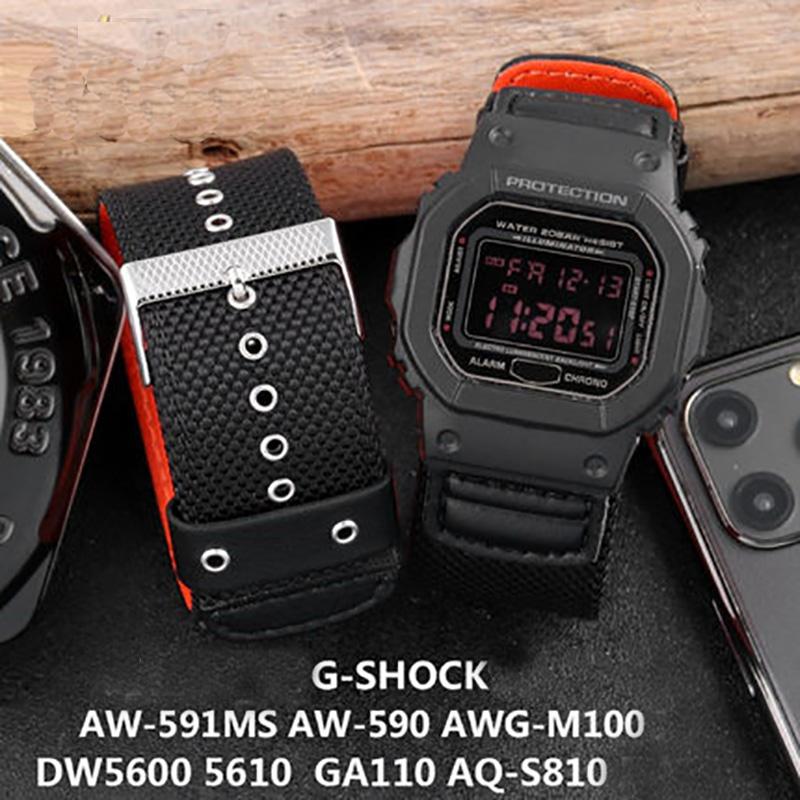 Нейлоновый ремешок для часов G-shock DW5600 AW-591MS AW-590 AWG-M100/101 G-300 GW-5000 5035 GW-M5610 Браслет из холста 16 мм