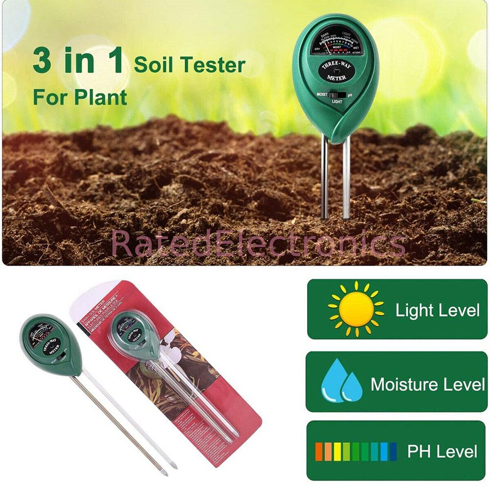 Humidity Detector Acidity Sunlight Monitor Moisture Sunlight Testing pH Test Meter 3in1 Soil Tester