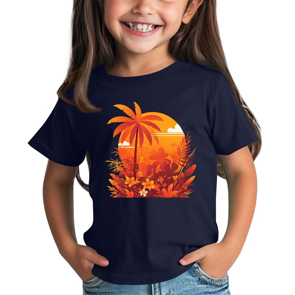 Детская модная повседневная футболка с круглым вырезом и короткими рукавами