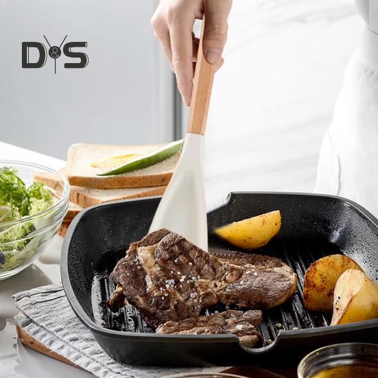 Silicone Cooking Spoon Salad Shovel Spatula Heat Resistant Wooden Handle Kitchen Utensils for Nonstick Cookware