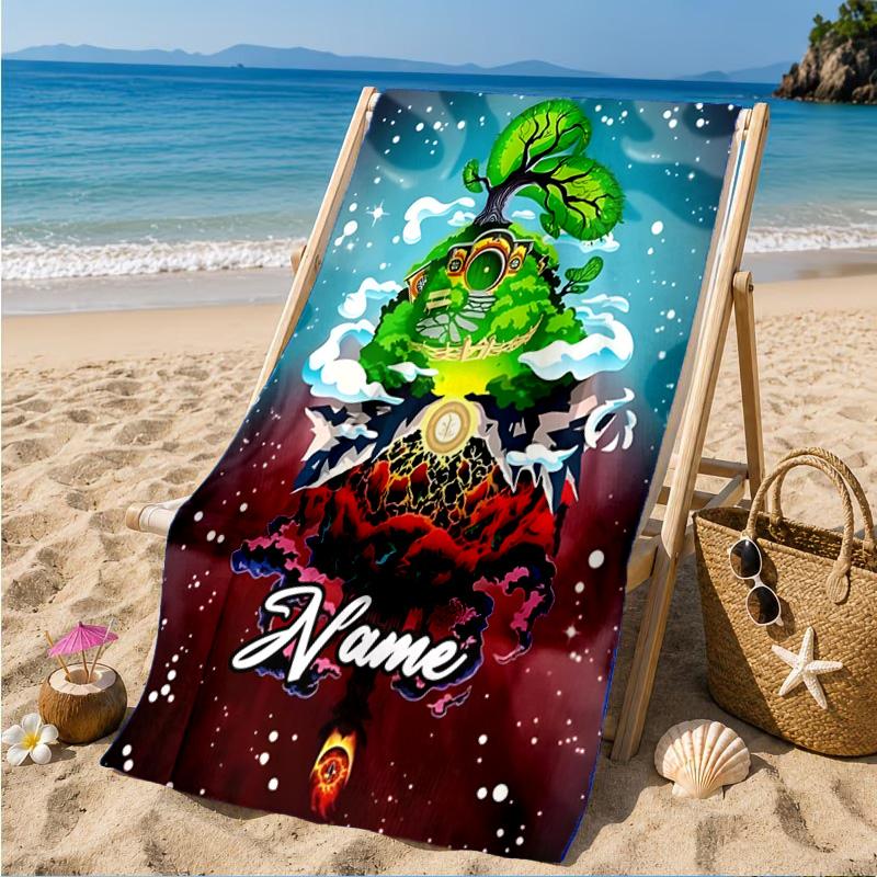 Custom Name Flame Sword: Lord Battle Heart In Space Adventure Microfiber Beach Towel, Lightweight for Summer Travel, Swimming Pool Fan Gift