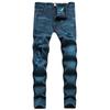 2024 Европейские и американские новые джинсы с принтом тай-дай средней талии, эластичные повседневные джинсы больших размеров с перфорацией для мужчин