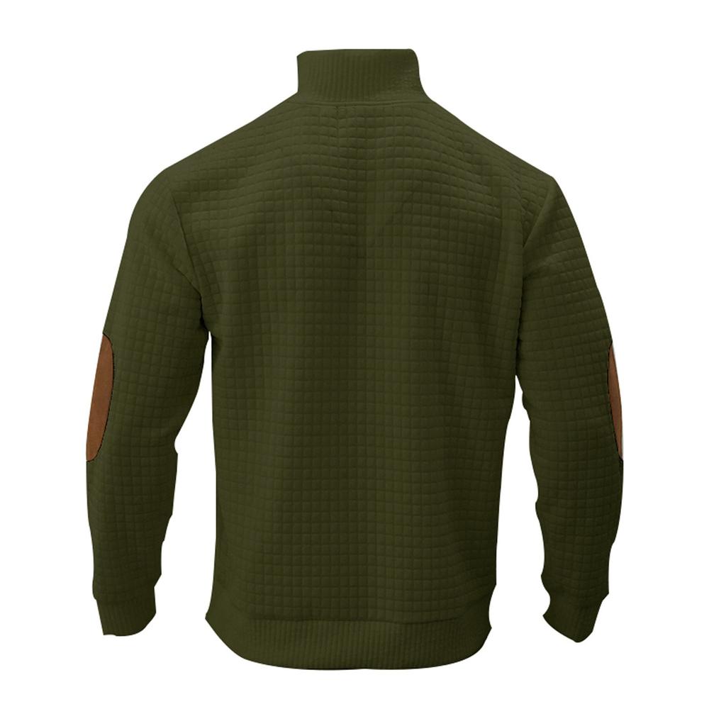 Мужская свободная однотонная толстовка без капюшона с воротником-стойкой и накладным карманом