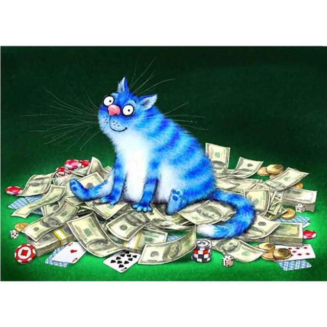 5D Алмазная вышивка Синие кошки Животное Полный круглый Алмазная картина Набор для вышивки крестом