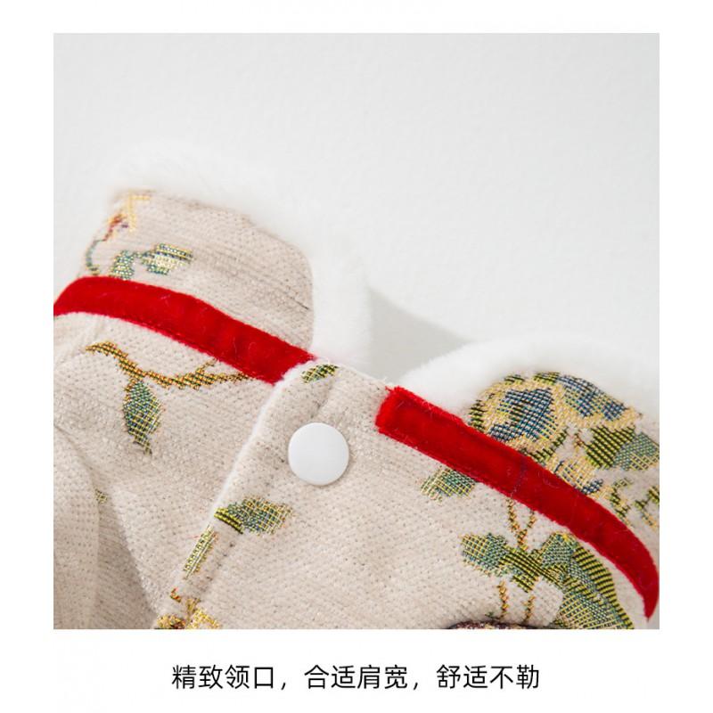 Pet Dress Cats Dogs Chinese New Festival Outfit Floral Print Red Cotton Costume Size XS To XXL