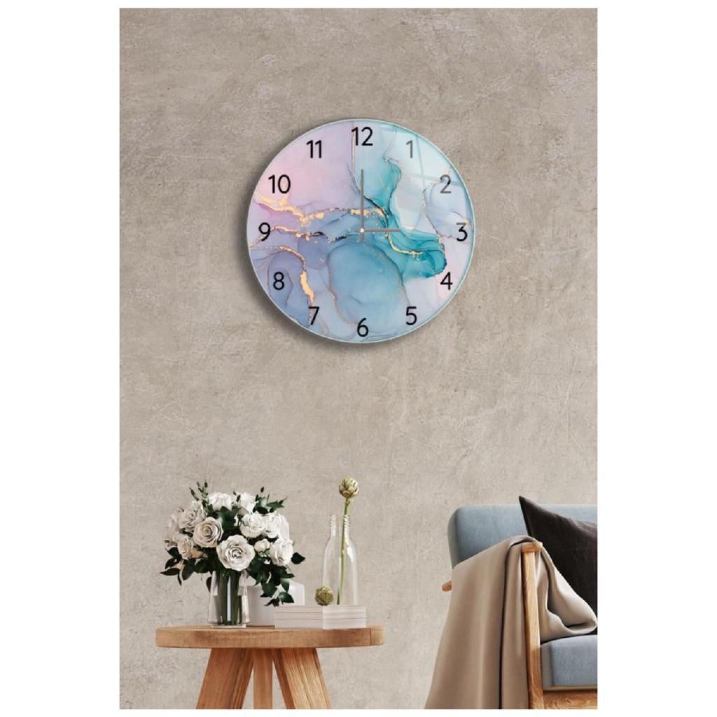Diameter 37 Cm Pink Blue Decorative Glass Clock