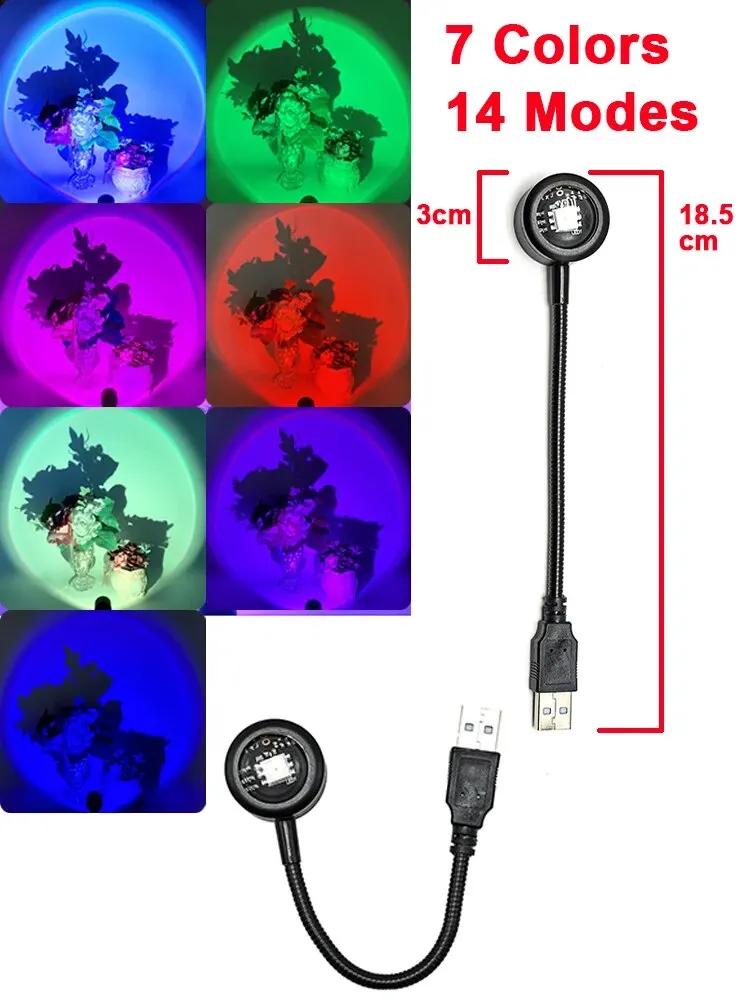 USB Светодиодные Ночники Радужный Неоновый Лампа Заката Проектор Фотография Стена Атмосфера 7 цветов для Украшения Спальни Свет Подарок