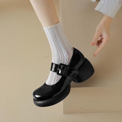 Туфли женские демисезонные с круглым носком, низкие, новые женские туфли из маленькой кожи, на высоком каблуке, повседневные, на квадратном каблуке, одинарные туфли, туфли-лодочки