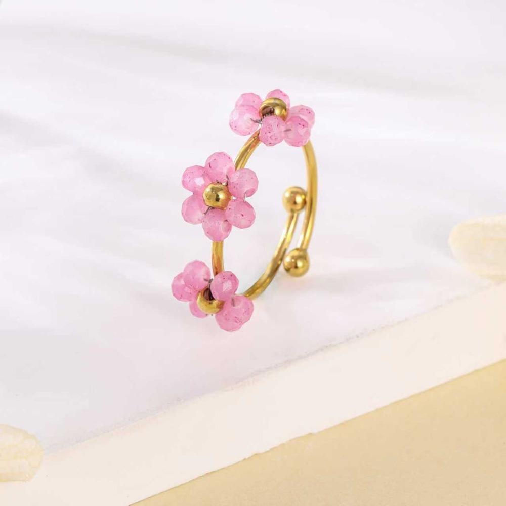Colorful Flowers Open Ring Stainless Steel Finger Jewelry Fashion Flower Ring  For Women Girls