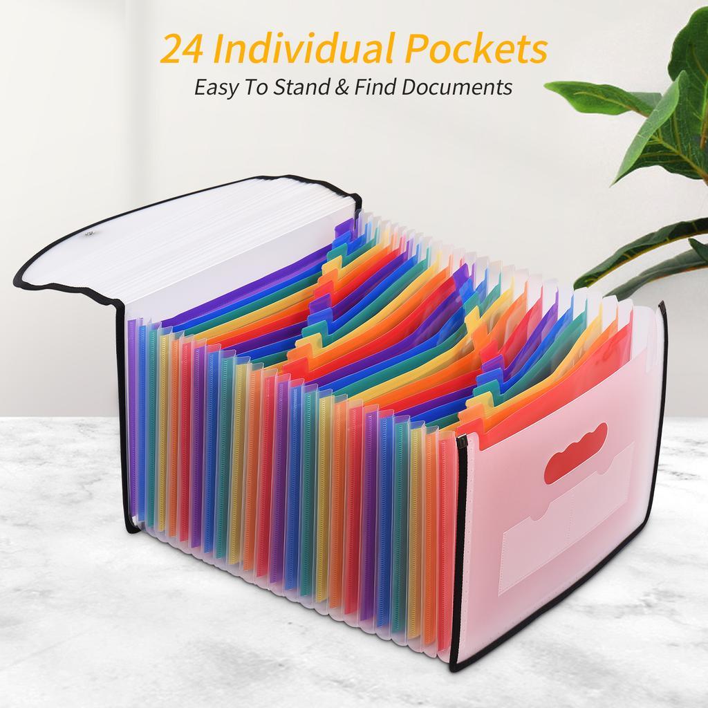 Accordian File Folder Organizer 24 Pockets Expanding File Bags with Cover A4 Letter Size Document