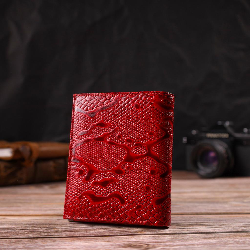 Excellent Wallet for Women of Medium Size Made of Genuine Leather with Reptile Embossing CANPELLINI 21818 Red