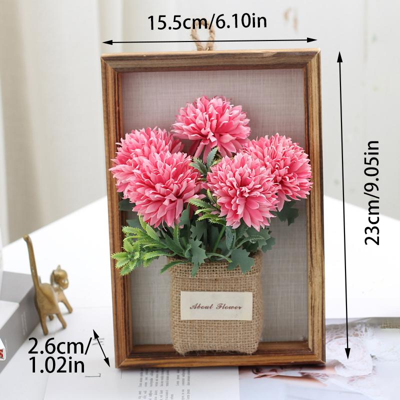 Wood Photo Frame Imitation Flowers Decoration 3D Handmade Artificial Flower Wall Hanging