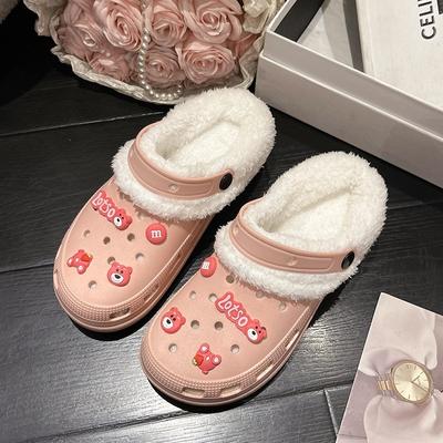 Съемные новые бархатные туфли для девочек на осень и зиму, милые туфли на высоком каблуке для девочек, хлопковые тапочки для студентов, пушистые хлопковые туфли