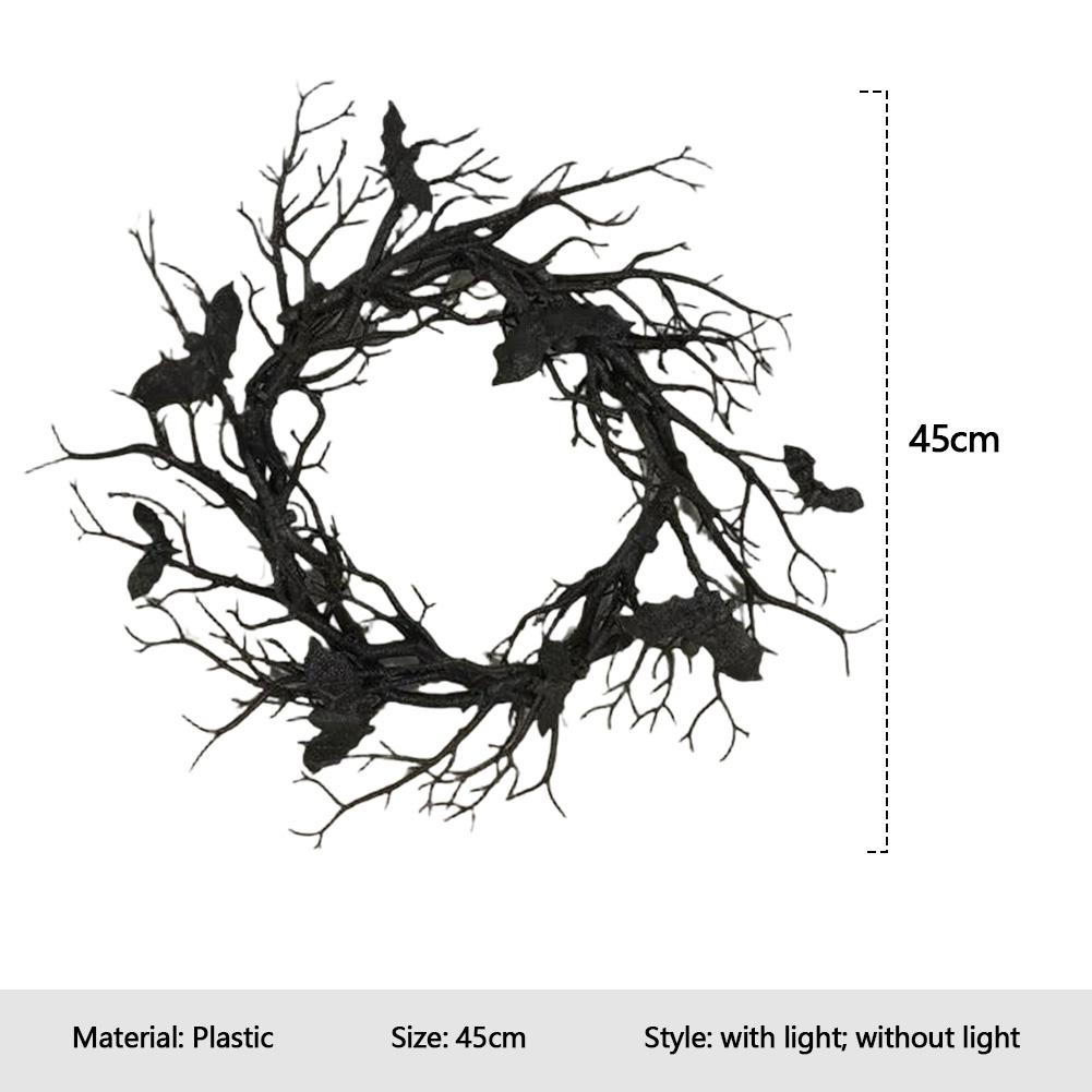 Венок на Хэллоуин в виде летучей мыши, черные венки из веток с красной светодиодной подсветкой, венок на Хэллоуин в виде летучей мыши для украшения дома на вечеринку в честь Хэллоуина