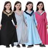 Muslim Kids Girls V-neck Dress Hijab Abaya Robe Arab Dubai Children Ramadan Kaftan Headscarf Islamic Eid Party Gown Jilbab