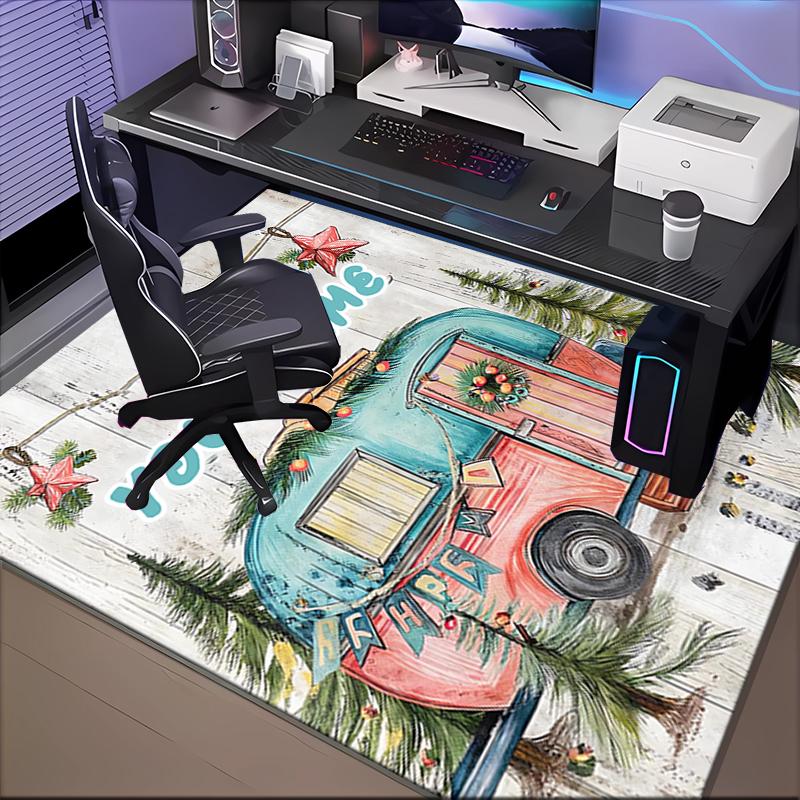 1PC Custom Name Christmas Camper Theme Floor Mat Ideal for Living Room, Game Rooms, Office, Bedroom, Floor Mat Playful Design