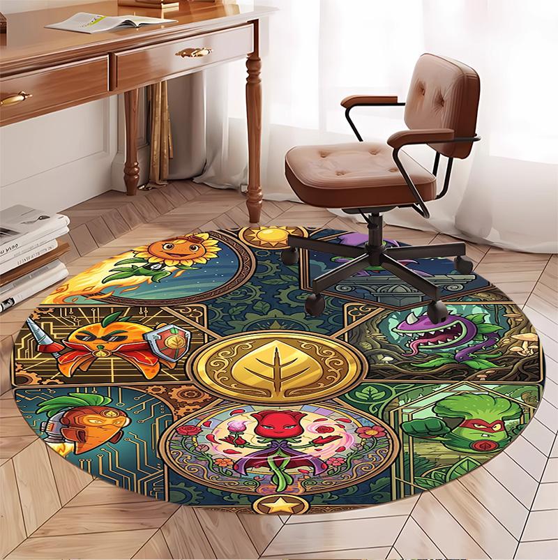 Plants VS Zombies Pattern Round Rug, Indoor/Outdoor Mat, for Picnic, Gameroom, Bedroom, Office, Living Room, Home Decor Carpet, Birthday Gift
