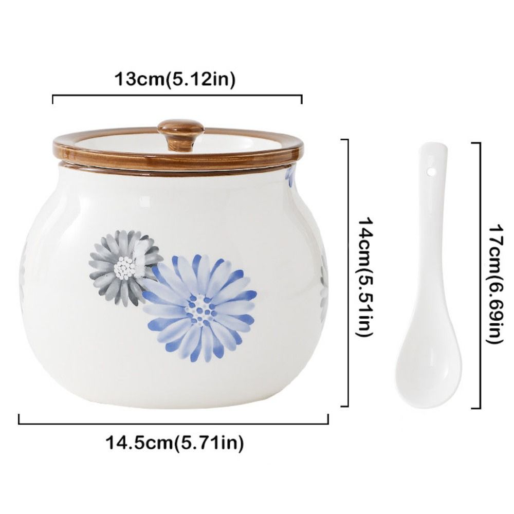 С крышкой и ложкой Керамическая банка для жира Японская горшочка для жира Практичная банка для приправ Сахар