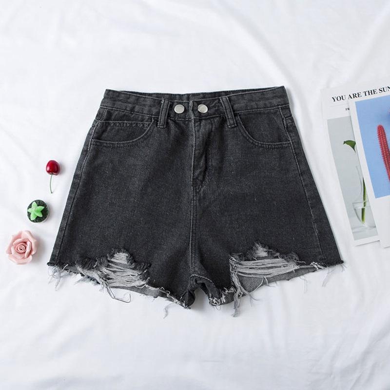 Брюки модные универсальные женские с дырками, черные, серые, с высокой талией, свободные, тонкие, трапециевидные, широкие брюки, необработанные края, летние джинсовые шорты, индивидуальность