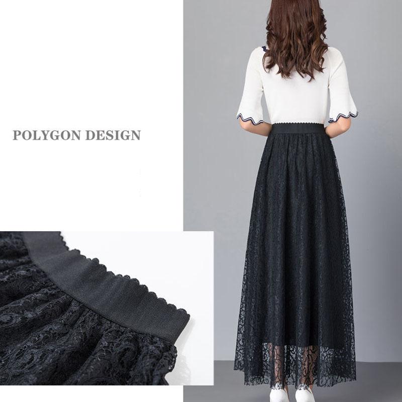 Универсальная длинная юбка трапеции большого размера, женская весенне-осенняя кружевная эластичная юбка средней длины с высокой талией