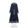 Kaslead New Women Clothes Western Style Fashion Simple Belt Shirt Embroidery Long Dress