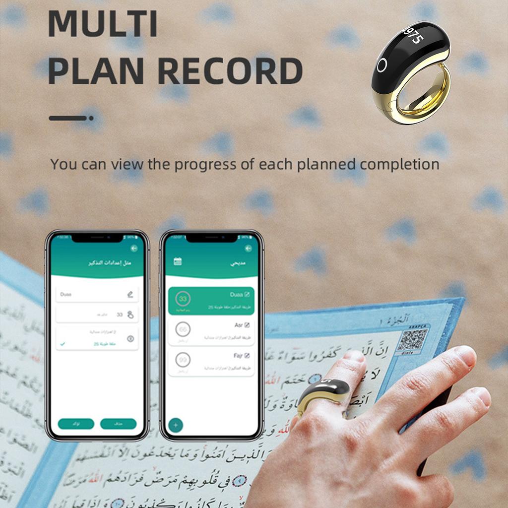 Умное кольцо-счетчик молитв, совместимое с Bluetooth, цифровое кольцо-тасбих-зикр, водонепроницаемое, 4 цифры, для медитации и ритуалов