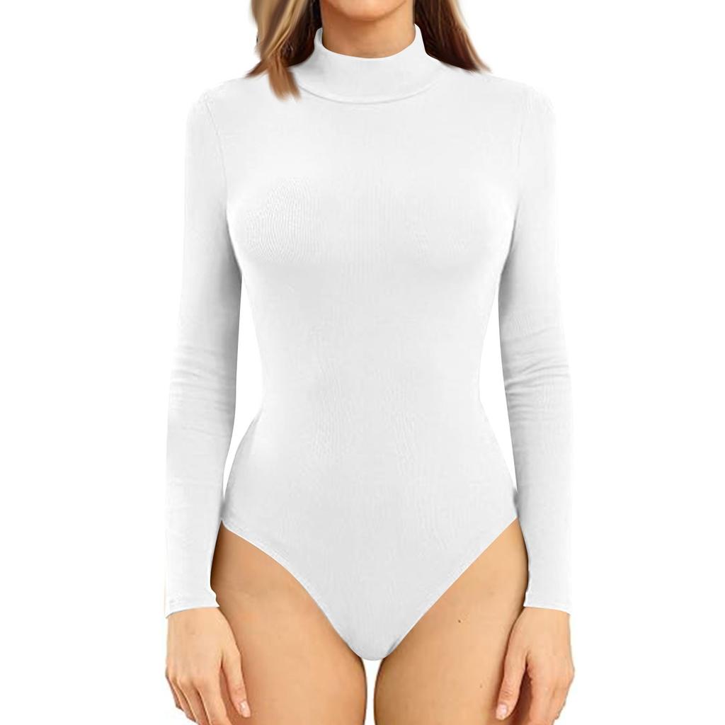 Women's One-piece T-shirt Slim Long Sleeve Half High Neck Solid Color Jumpsuit Top