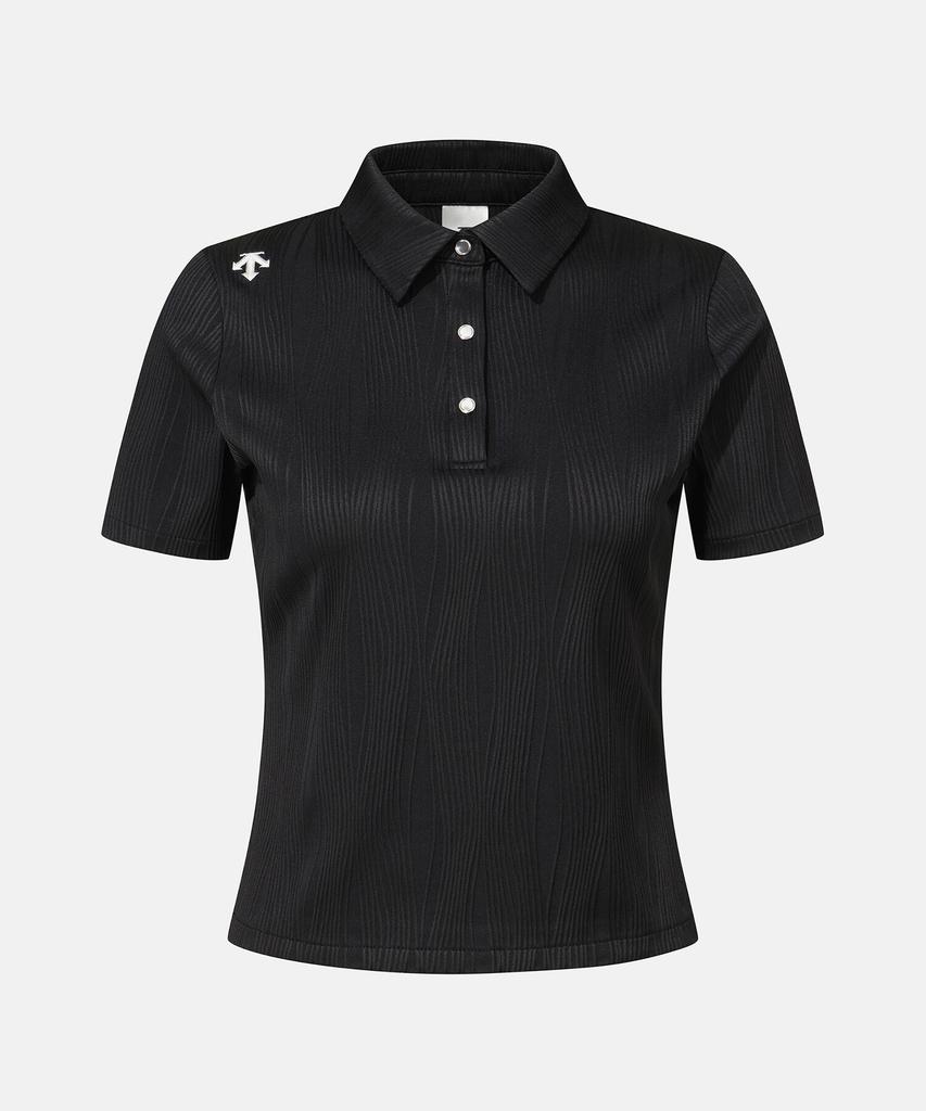 DESCENTE Women'S Ribbed Slim Fit Polo Short Sleeve T-Shirt Black Sr322Pps71