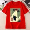 Black Cat UFO Graphic TShirts Japanese Cat Alien Graphic Tee Unisex Unisex Cotton Short Sleeve Printed Tshirts Streetwear