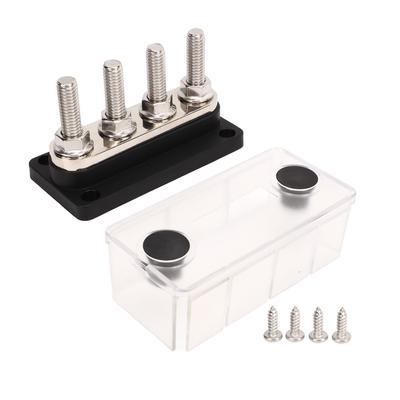 Блок распределения питания с 4 клеммами, шпильки 3/8 дюйма M10, шина аккумулятора с крышкой, DC12V до 48V 300A для автомобилей, лодок, автодомов, черный
