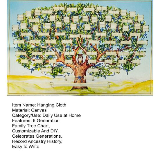 Плакат с диаграммой генеалогического древа 6 поколений, подвесная ткань, заполняемая диаграмма родословной, празднует
