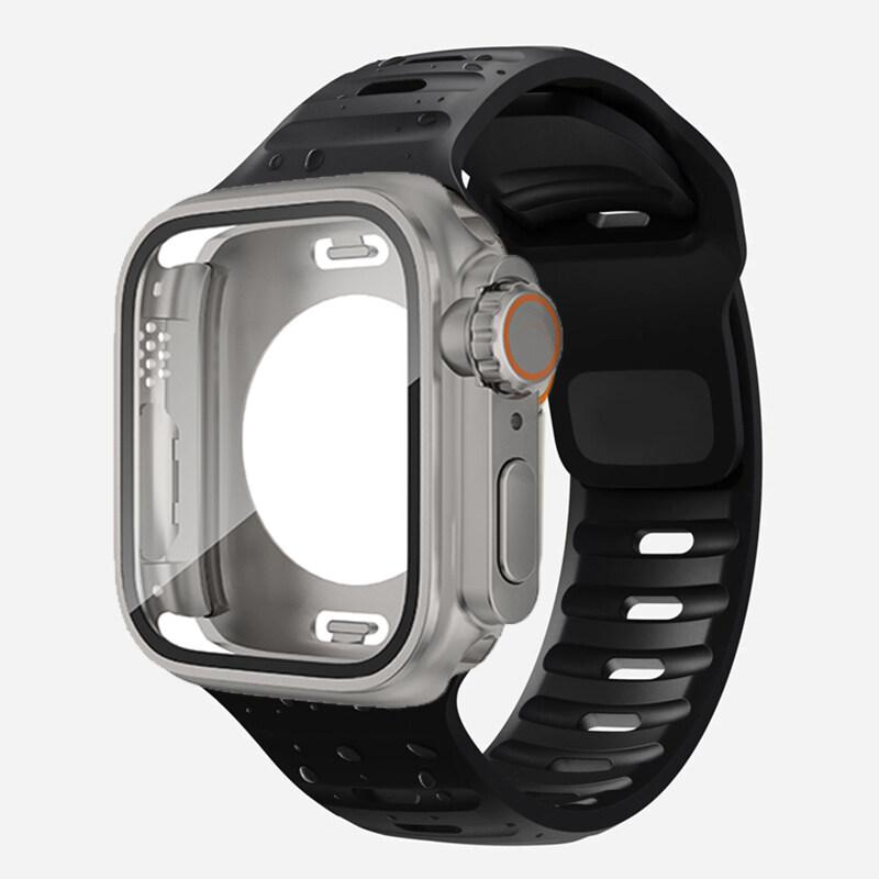Водонепроницаемый чехол 360 + силиконовый ремешок для Apple Watch 9 8 7 Обновление внешнего вида ремешка Ультра 49 мм Iwatch Серии 8 7 6 SE 5 4 3 2 1
