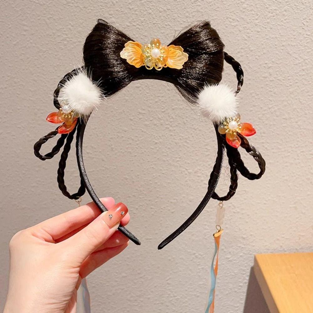 Braid Hair Chinese New Year Headwear Flower Hanfu Hair Sticks All-match Red Bow Hairband Girls