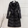 Solid Color Casual Hooded Long Down Coat Knee-length Thickened Slim-fit Slimming Waist Warm Down Coat