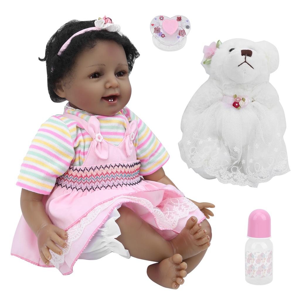 55 см кукла-реборн мягкая улыбающаяся кукла-девочка игрушка детская игрушка в подарок с соской детская бутылочка