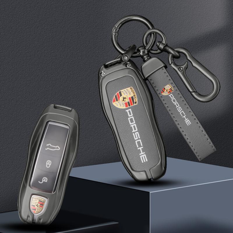 Leather Car Remote Key Case Full Cover Shell Fob For Porsche 911 718 Panamera Macan Cayenne Boxster Cayman Keychain Accessories ESUVW1