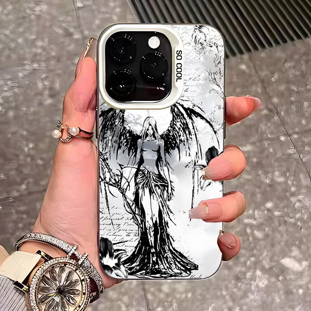 Clmj Панк Крутой Ангел Чехол для Телефона Для IPhone 17 Pro Max 16 Pro Max 15 14 13 11 12 Mini Xs X Xr 7 8 Plus Se Цвет Серебристый Чехол