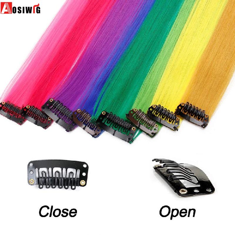 Aosiwig 2 шт. Накладные волосы на заколках, цветные пряди для вечеринки, прямые радужные накладки для волос, фестиваль, Хэллоуин, косплей для женщин, девушек