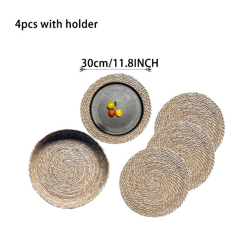 Cattail Handwoven Placemat Set: Includes Tray, Pot Holder, Casserole Mat, Plate Mat, and Coaster.