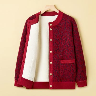 Модный свитер для мамы с толстым плюшем, кардиган для женщин среднего возраста, топ для осени и зимы, модная вязаная куртка